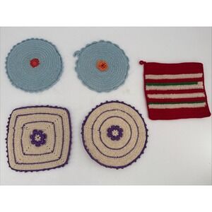 Set of 5 Vintage Hand Crocheted‎ Pot Holders Hot Pads Trivets, Doilies